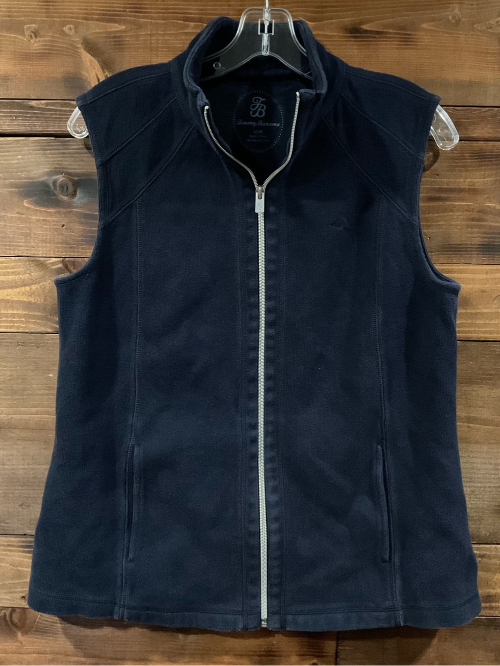 Womens Tommy Bahama Navy Zip Front Fleece Vest Medium Heavyweight Rib Knit